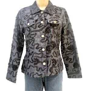 Analogy Black Trim Classic Denim Jacket Top Stitching Detail Silver Tone Buttons